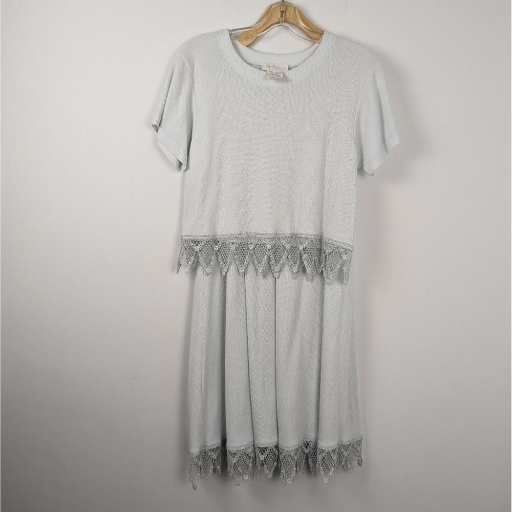 Linda Lundstrom Vintage Lace Trim Dress Sz Large Light Blue